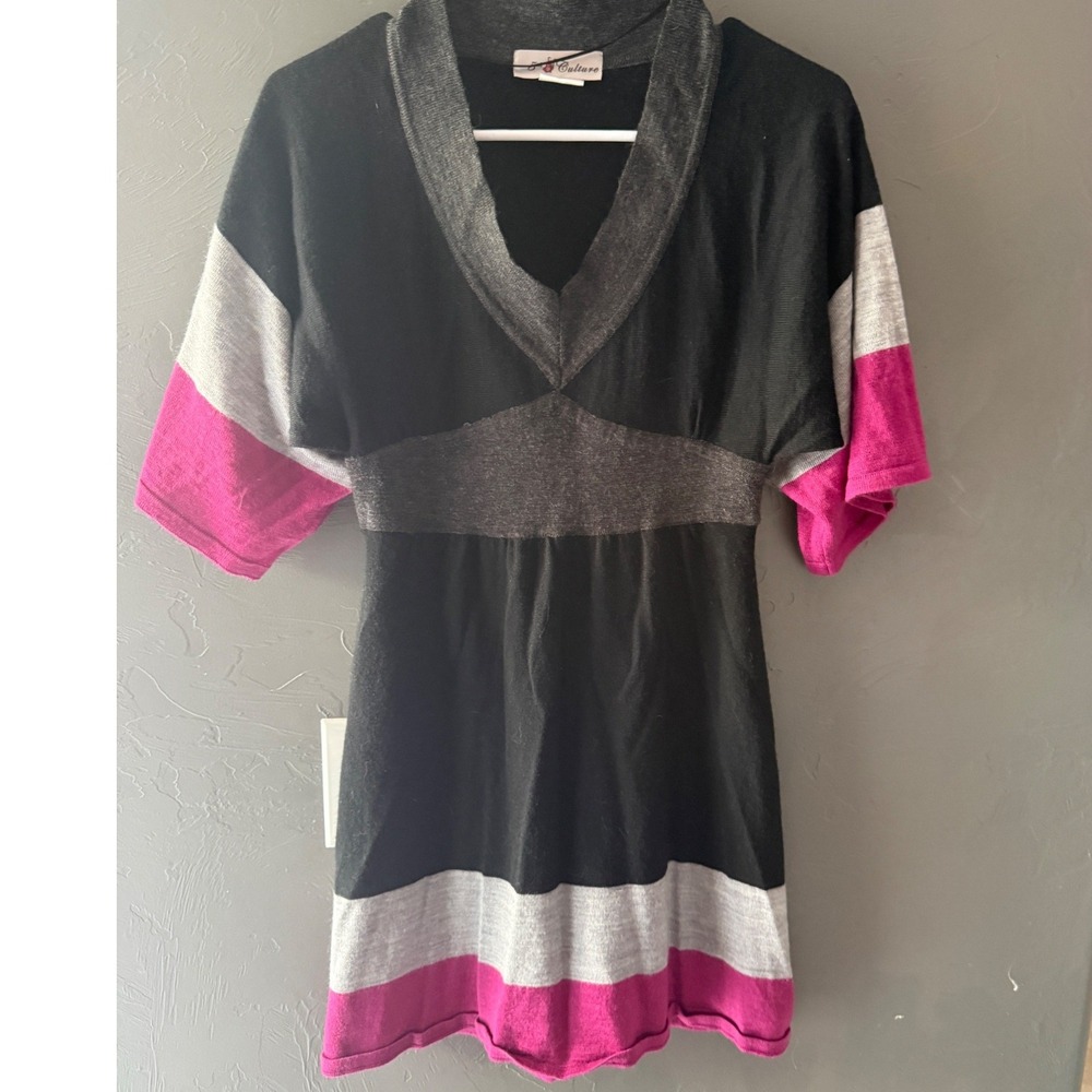 5th Culture Vtg Y2k Wool Blend Colorblock V-Neck Empire Waist Tunic Sweater S